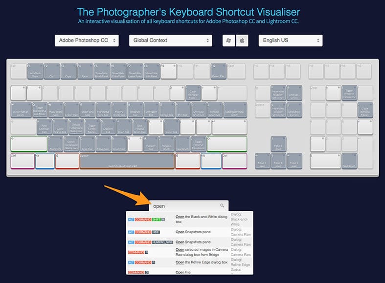 adobe lightroom and photoshop keyboard shortcuts for mac
